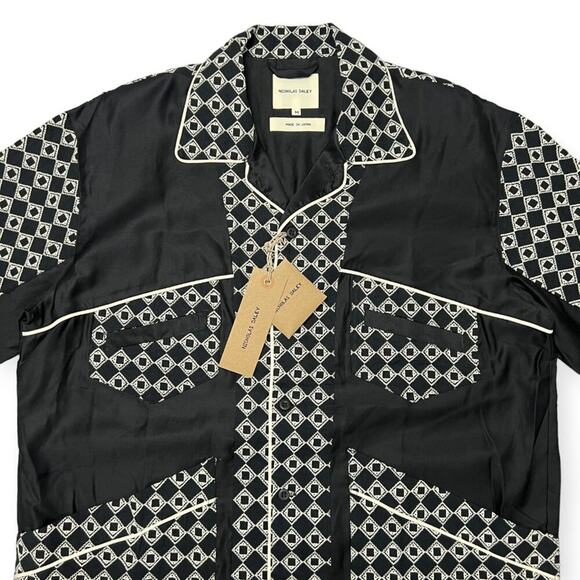 NEW NICHOLAS DALEY Mento Shirt Short Sleeve SIZE M Black Embroidery Linen JAPAN - Picture 6 of 14